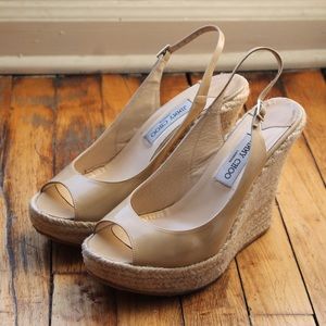 Authentic Jimmy Choo size 42 tan patent wedge